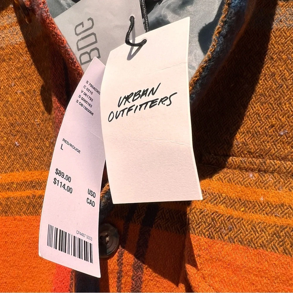 ⬇️NWT Urban Outfitters BDG Mens Plaid Overshirt Size L Color Red/Rouge (On Tag) - Picture 13 of 14